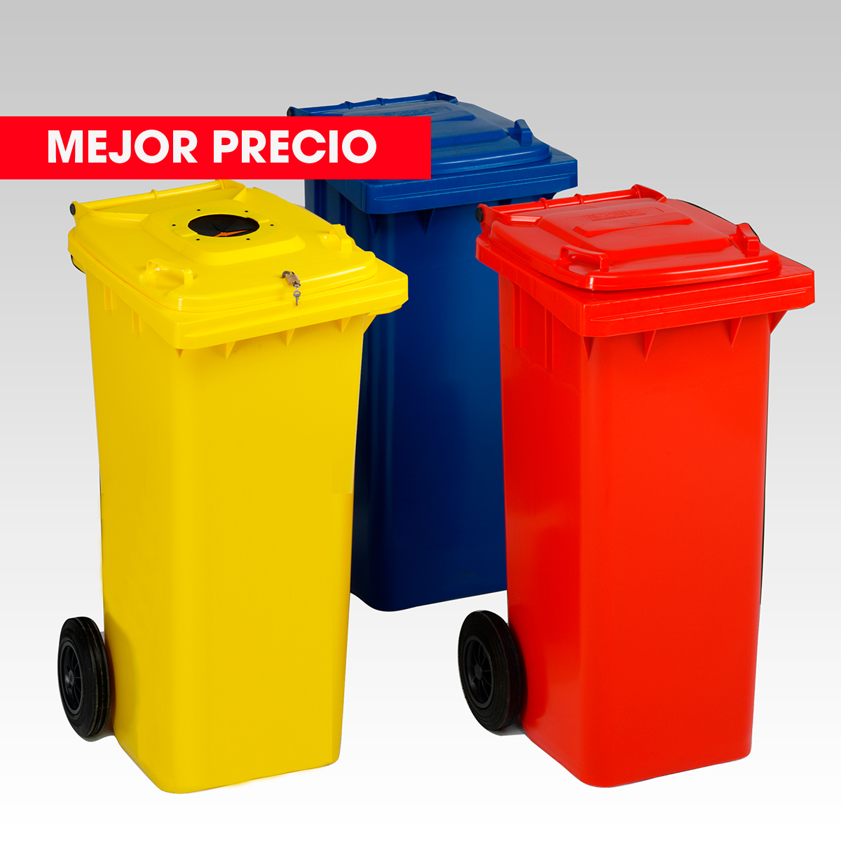 Pack de 3 contenedores apilables de plástico con ruedas, cajas almacenaje  basura, reciclaje (Papel, plástico y vidrio, 36 litros