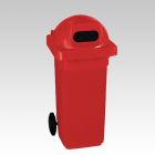 Contenedor 120 L, 2 ruedas, tapa redonda ovalada y goma rojo