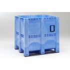 Caja-palet 1400 L, 1300x1150x1250 mm, cerrada, 3 patines, azul