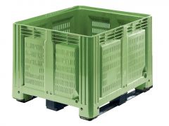 Pallet box 760 l. 1200x1000x870 mm on 3 skids, perforated, green