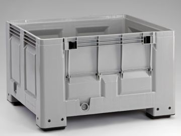 Caja-palet 670 L, 4 apoyos, abertura lateral, 1200x1000x790 mm, cinza