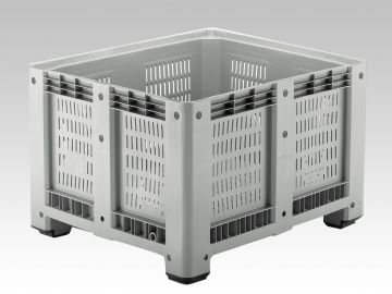Caja-palet 610 L, 1200x1000x760 mm perforada con 4 apoyos