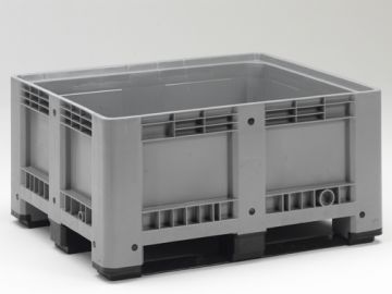 Caja-palet 3 patines, 1200x1000x600 mm, 430 L, cerrada, gris claro