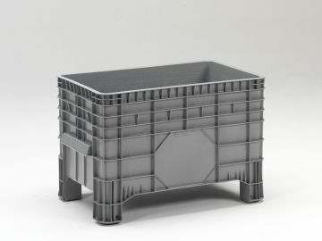 Caja-palet c 4 apoyos, 1040x640x670 mm, 285 L, cerrada, gris claro