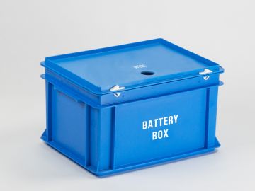 Caja para pilas 20 litros, uno agujero, versión en inglés