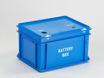 Caja para pilas 20 litros, dos agujeros, versión en inglés