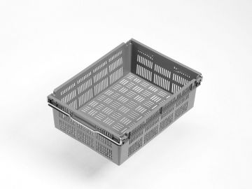 Caja encajable sobre barras abatibles 12L, 400x300x131 mm, perforado gris