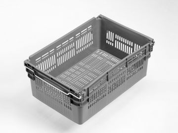 Caja encajable sobre barras abatibles 45L, 600x400x237 mm, perfurado gris