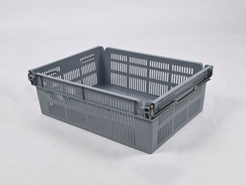Caja encajable sobre barras abatibles 45L, 600x400x237 mm, fundo cerrado y paredes perforado gris
