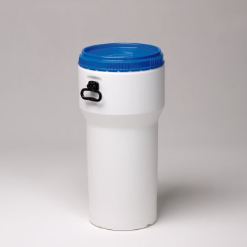 Bidón empilable 60 L, ø374x770 mm blanco con tapa, azul