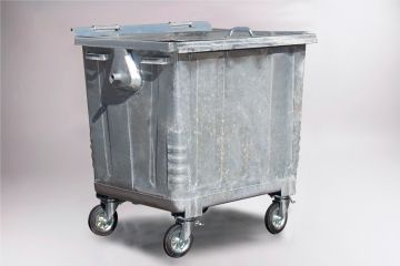 Contenedor en acero galvanizado con 4 ruedas, 1100 l., DIN