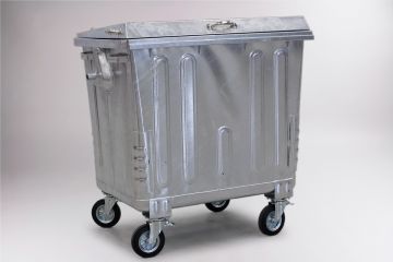 Contenedor en acero galvanizado con 4 ruedas, 1100 l., DIN