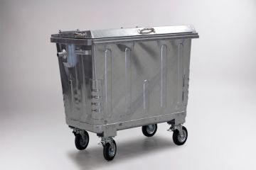 Contenedor en acero galvanizado con 4 ruedas, 660 l., DIN