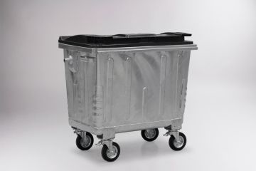 Contenedor en acero galvanizado con 4 ruedas, 660L DIN,tapa negra