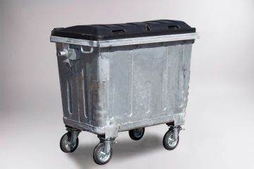 Contenedor en acero galvanizado, 660L DIN,tapa con doble pared negra