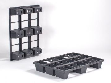 Palet display 800x600x120 mm, 9 apoyos, reciclado, negro