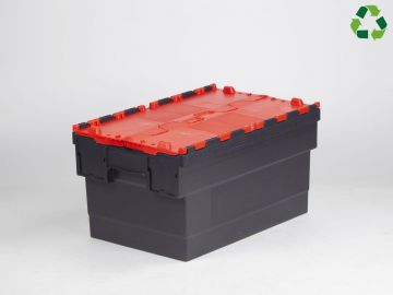 Caja distribución apilable 55 L 600x400x320 mm negro c tapa rojo