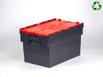 Caja distribución apilable 63 L 600x400x365 mm negro c tapa rojo