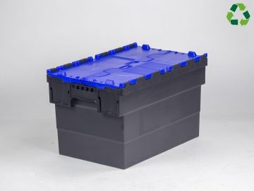 Caja distribución apilable 63 L 600x400x365 mm negro c tapa azul