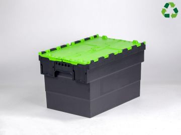 Caja distribución apilable 63 L 600x400x365 mm negro c tapa verde