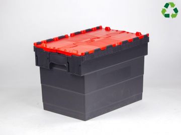 Caja distribución apilable 72 L 600x400x416 mm negro c tapa rojo