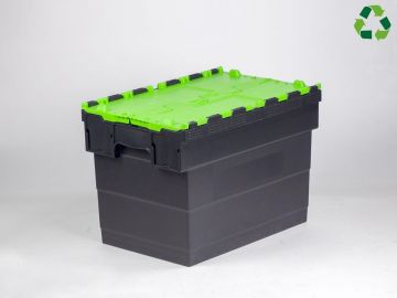 Caja distribución apilable 72 L 600x400x416 mm negro c tapa verde