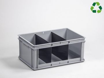 Caja apilable 60 L, 600x400x325 mm abertura en un lado, 2 divisoria