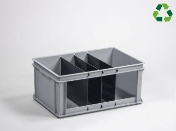 Caja apilable 60 L, 600x400x325 mm abertura en un lado, 3 divisoria