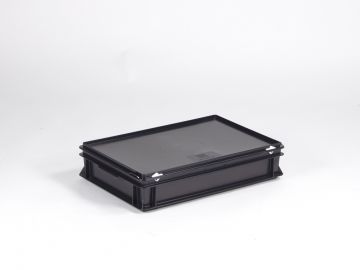 Caja apilable 600x400x135 mm, 20L con tapa negro, ESD