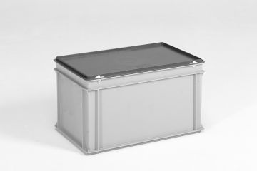 Caja apilable 600x400x340 mm, E-line 60 L con tapa gris