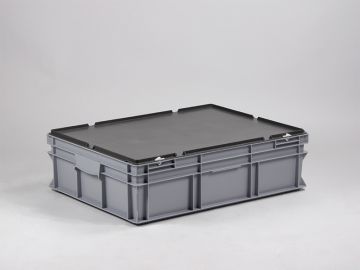 Caja apilable 800x600x220 mm, 90 L con tapa gris