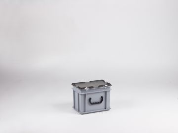 Maleta apilable 9L 300x200x235 mm, tapa bisagras cierres con 1 asa gris