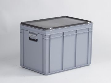 Maleta apilable 90L 600x400x440mm tapa bisagras cierres con 2 asas de aluminio