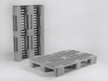 Palet plástico GS1 1200x800x160 mm 3 patines piso abierto gris