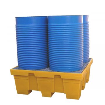 Retention bin 1235x1235x475 mm 450 liters yellow with galvanised steel grid