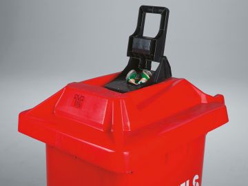Contenedor 120 L, 2 ruedas, c tapa aplasta latas, rojo