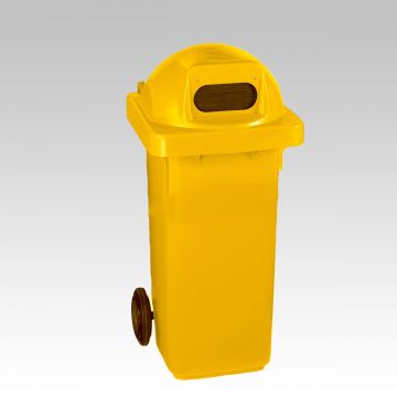 Contenedor 120 L, 2 ruedas, tapa redonda ovalada y goma amarillo