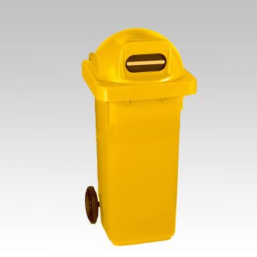 Contenedor 120 L, 2 ruedas, tapa redonda ovalada c ranura amarillo