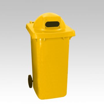 Contenedor 240 L, 2 ruedas, tapa redonda ovalada y goma amarillo