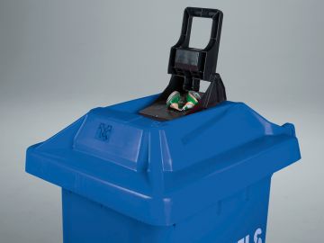 Contenedor 120 L, 2 ruedas, c tapa aplasta latas, azul