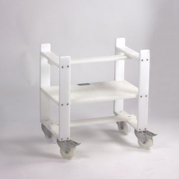 Plastic carrier for mixing bin 100 L with tray, 4 inox wheels, 2 with brakes, colour white
