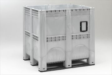 Caja-palet 1400 L, 1300x1150x1250 mm, cerrada, 3 patines, griz