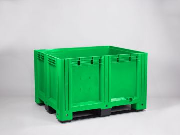 Caja-palet 610 L, 1200x1000x760 mm, cerrada, 3 patines, verde