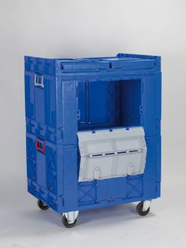 Caja plegable con puerta, tapa suelta y ruedas 800x600x1050 mm