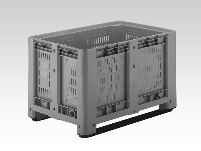 Pallet box 475 l. 1200x800x760 mm, with perforation, on 3 skids, grey