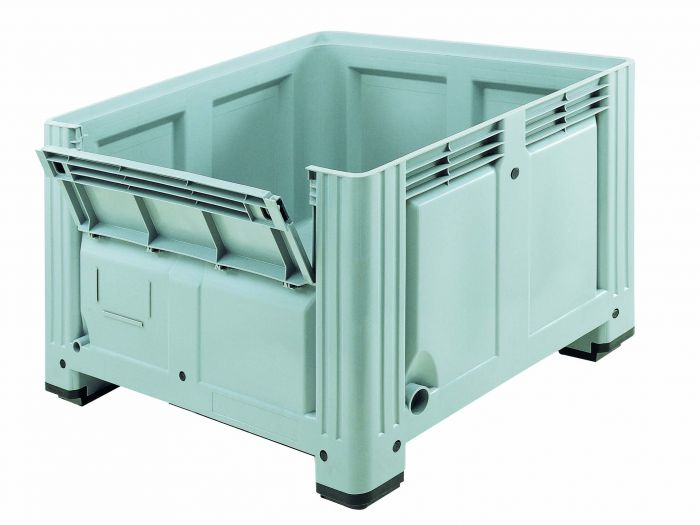 Palletbox 760 liter, 1200x1000x850 mm , 4 poten met inwerpklep, lichtgrijs