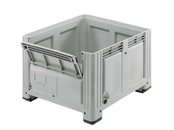 Caja-palet 760L 1200x1000x850 mm 4 apoyos gris c abertura frontal