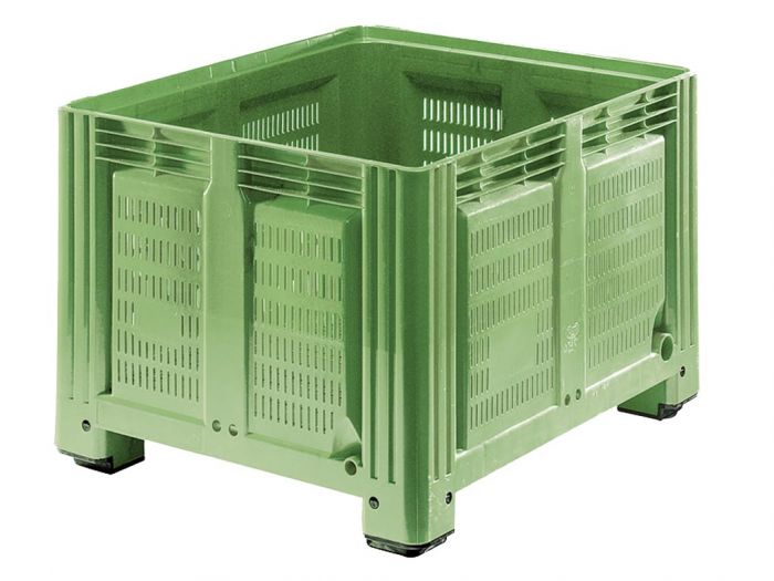 Caja-palet 760L 1200x1000x850 mm 4 apoyos perforada verde