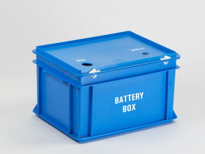 Caja para pilas 20 litros, dos agujeros, versión en inglés