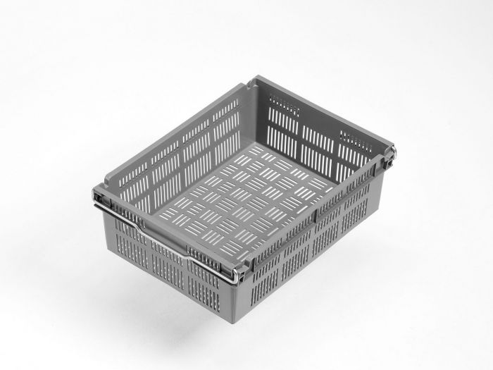 Caja encajable sobre barras abatibles 12L, 400x300x131 mm, perforado gris